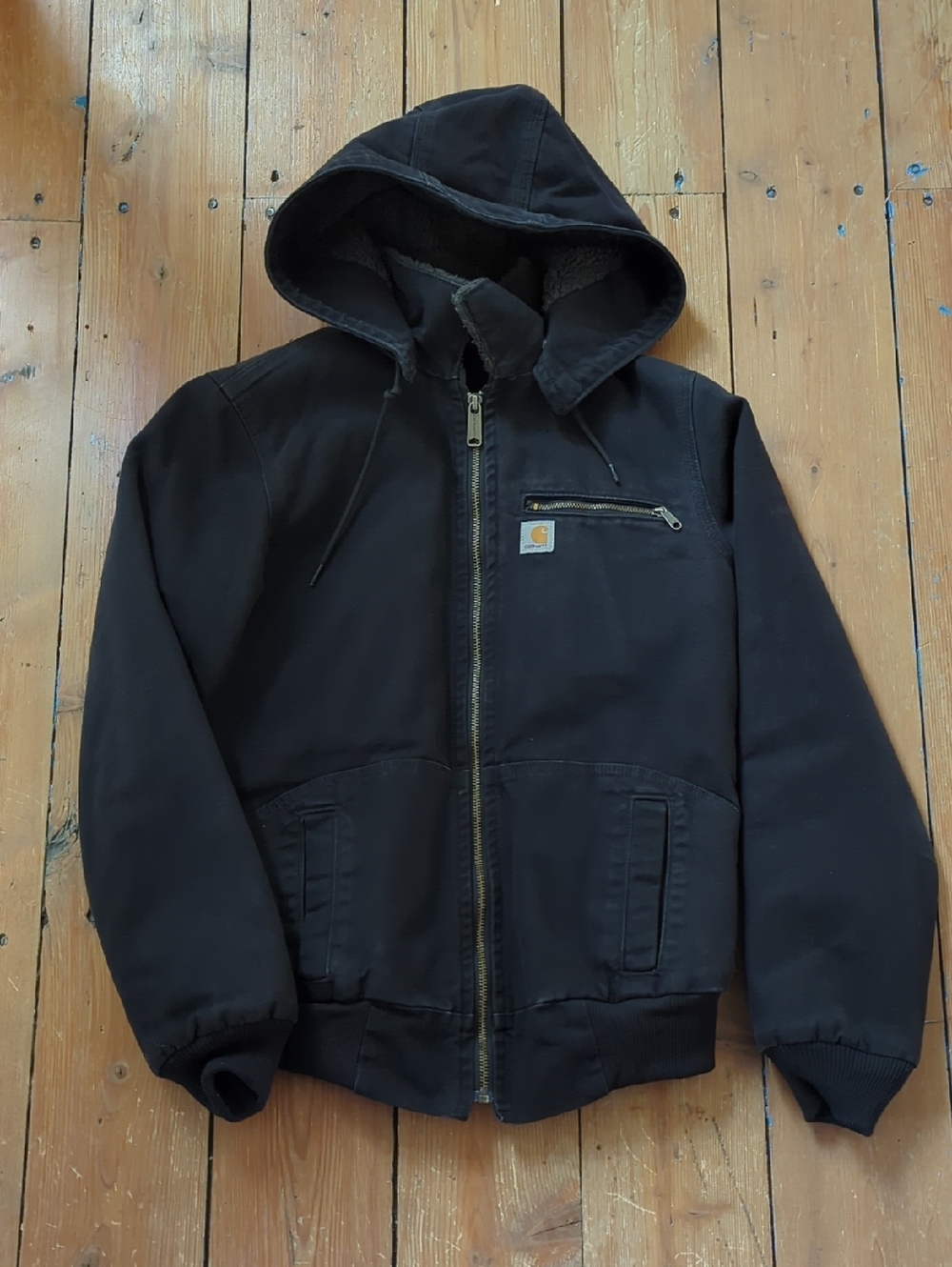 264-EUC Carhartt Black Hooded Sherpa-Lined Work Jacket For Women